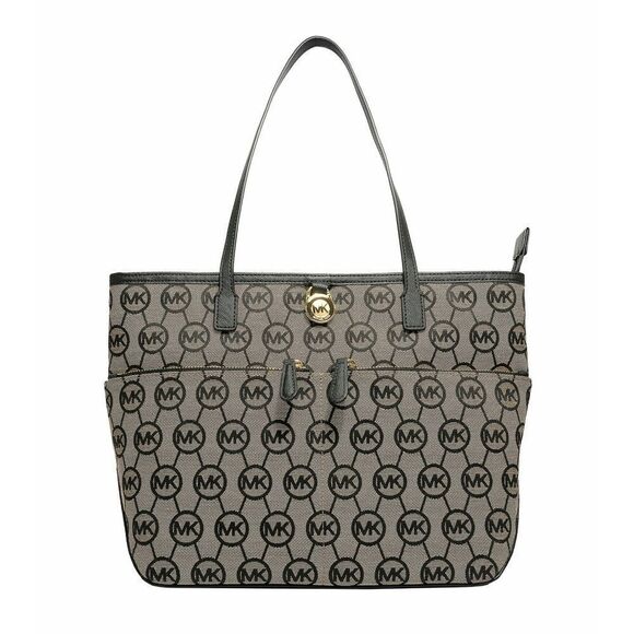 New! MICHAEL KORS MK Logo Black Monogram Medium Tote Handbag Bag - Picture 1 of 4